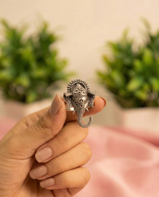 Divine Blessings Ganesha Ring | Adjustable German Silver Spiritual Jewelry for Women & Men