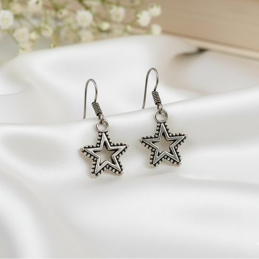 Oxidized Silver Star Dangle Earrings