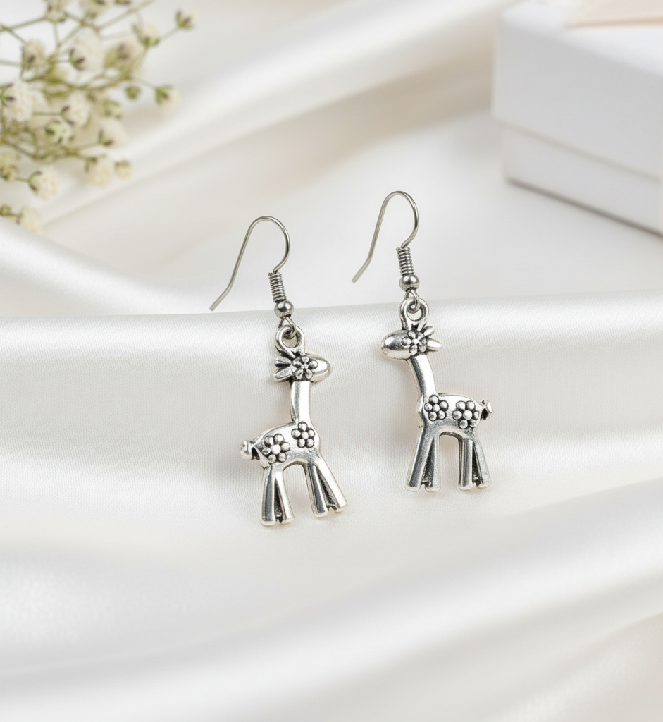 Adorable Giraffe Dangle Earrings | Cute Silver Plated Animal Jewellry for Women & Girls