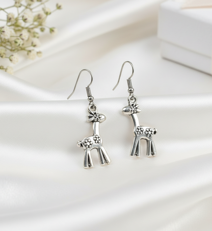 Adorable Giraffe Dangle Earrings | Cute Silver Plated Animal Jewellry for Women & Girls