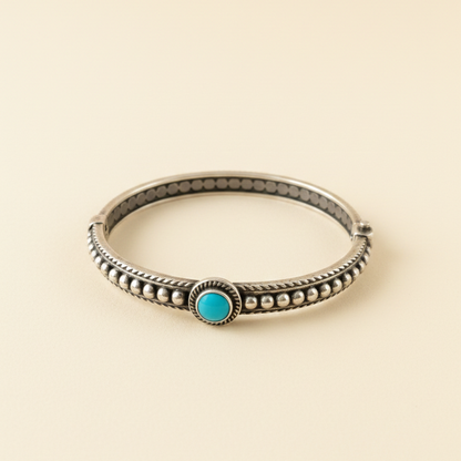 Silver Handcrafted Turquoise Bangle – Adjustable Antique Silver Finish Bracelet