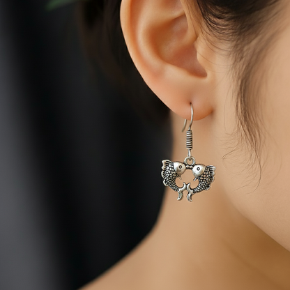 Handcrafted Oxidized Silver Fish Drop Earrings