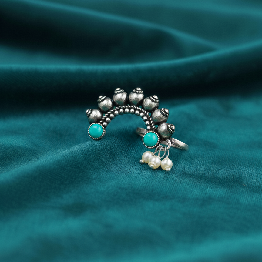 Oxidized Silver Crescent Nath Clip-On