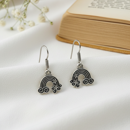Oxidized Silver Rainbow & Cloud Hook Earrings | Cute Boho Drop Jewelry