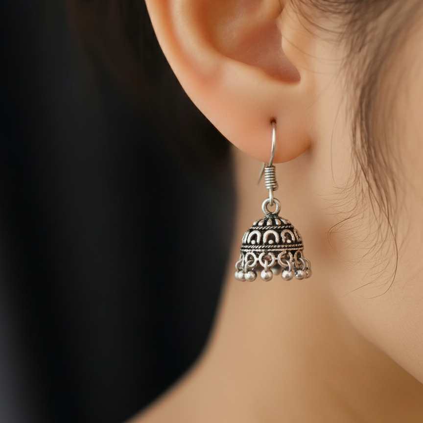 Mini Oxidized Silver Dome Jhumka Earrings