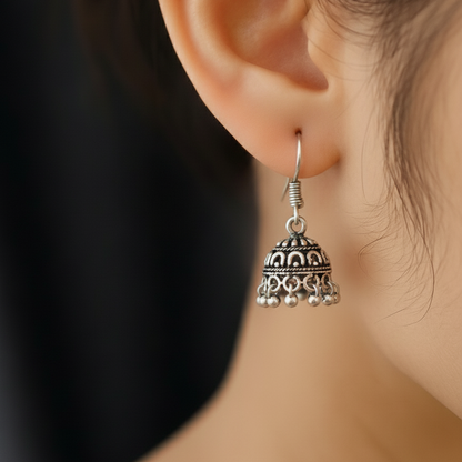 Mini Oxidized Silver Dome Jhumka Earrings