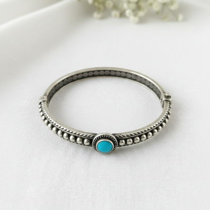 Silver Handcrafted Turquoise Bangle – Adjustable Antique Silver Finish Bracelet