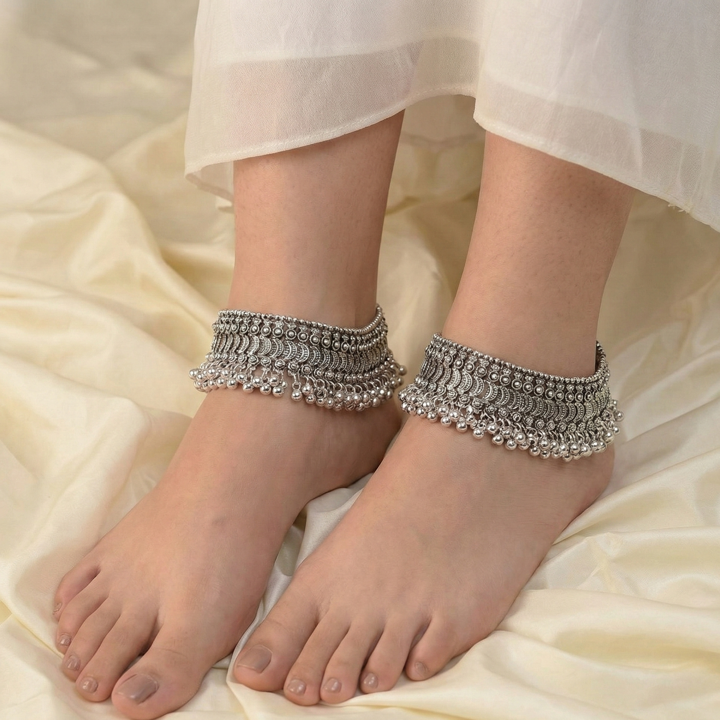 Tribal Oxidized Silver Ghungroo Anklets Pair | Statement Payal Set