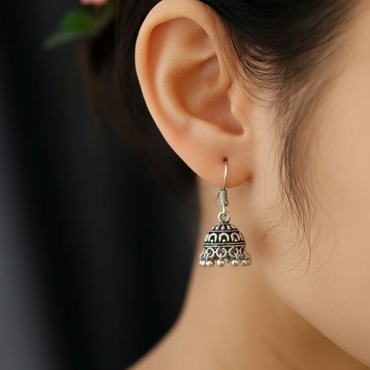 Mini Oxidized Silver Dome Jhumka Earrings