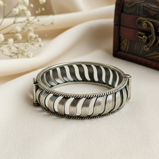 Antique Look Oxidized Tribal Wave Cuff Bracelet | Daily Wear Comfortable Jewelry for Women