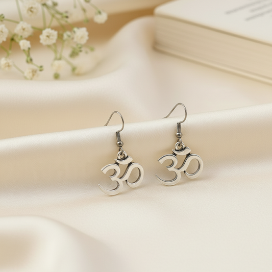 Oxidized Silver Om Symbol Dangler Earrings