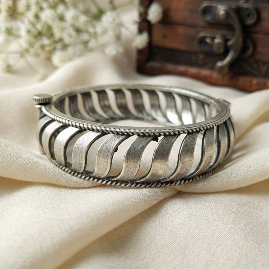 Antique Look Oxidized Tribal Wave Cuff Bracelet | Daily Wear Comfortable Jewelry for Women