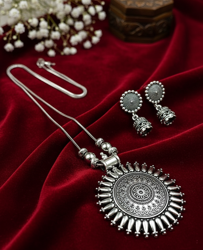 Tribal Elegant Oxidized Necklace Set | Boho Ethnic Jewelry with Matching Jhumkas