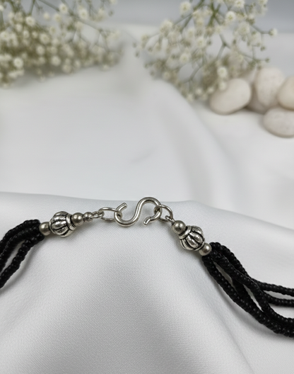 Oxidized Silver Black Bead Necklace | Tribal Crescent Pendant Jewelry