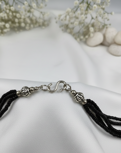 Oxidised Silver Krishna Bansuri Pendant Necklace with Black Beaded Chain | Ethnic Jewelry for Women