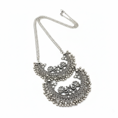 Traditional Silver Peacock Necklace – Handmade Stone Work Best Long Oxidized Jewellery
