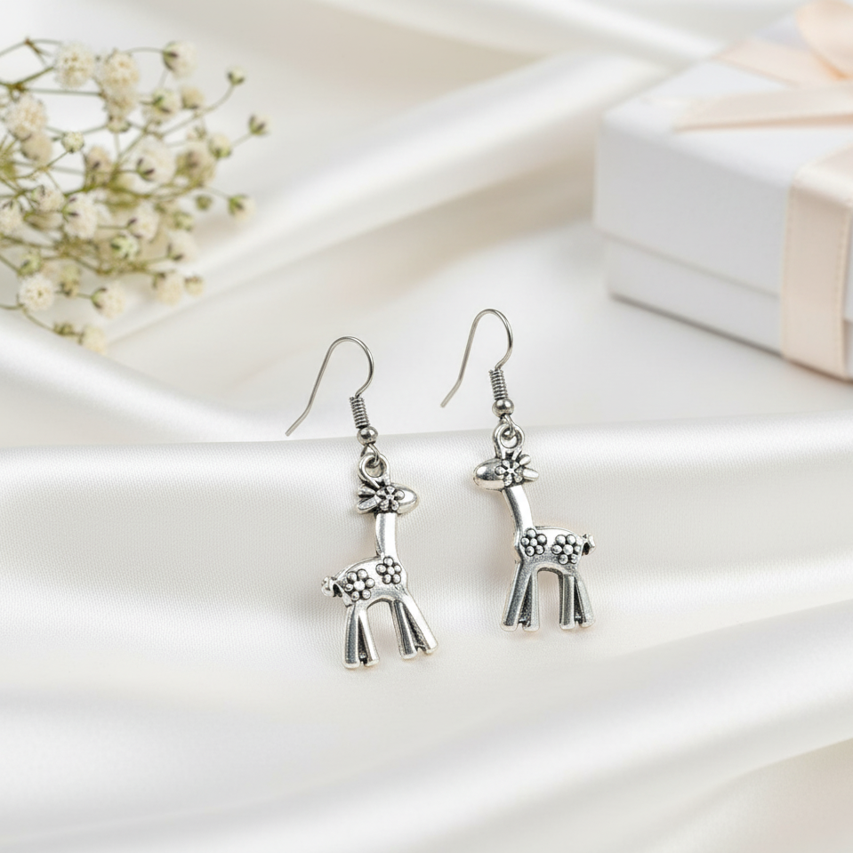Adorable Giraffe Dangle Earrings | Cute Silver Plated Animal Jewellry for Women & Girls