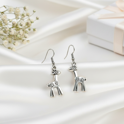 Adorable Giraffe Dangle Earrings | Cute Silver Plated Animal Jewellry for Women & Girls