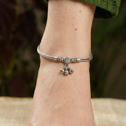 Boho-Chic Oxidized Silver Anklets for Women - Traditional Ghungroo Payal