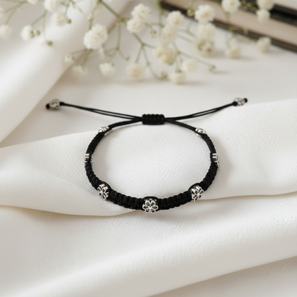 Bohemian Flower Bead Black Thread Anklets Pair - Adjustable