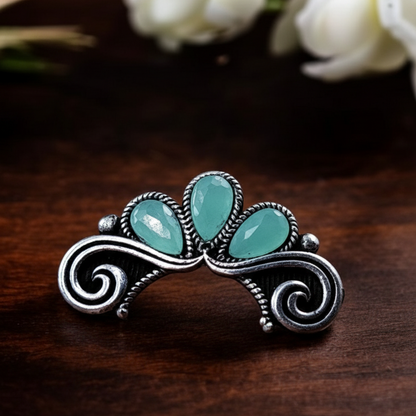 Ornate Oxidized Silver Clip-On Nose Pin