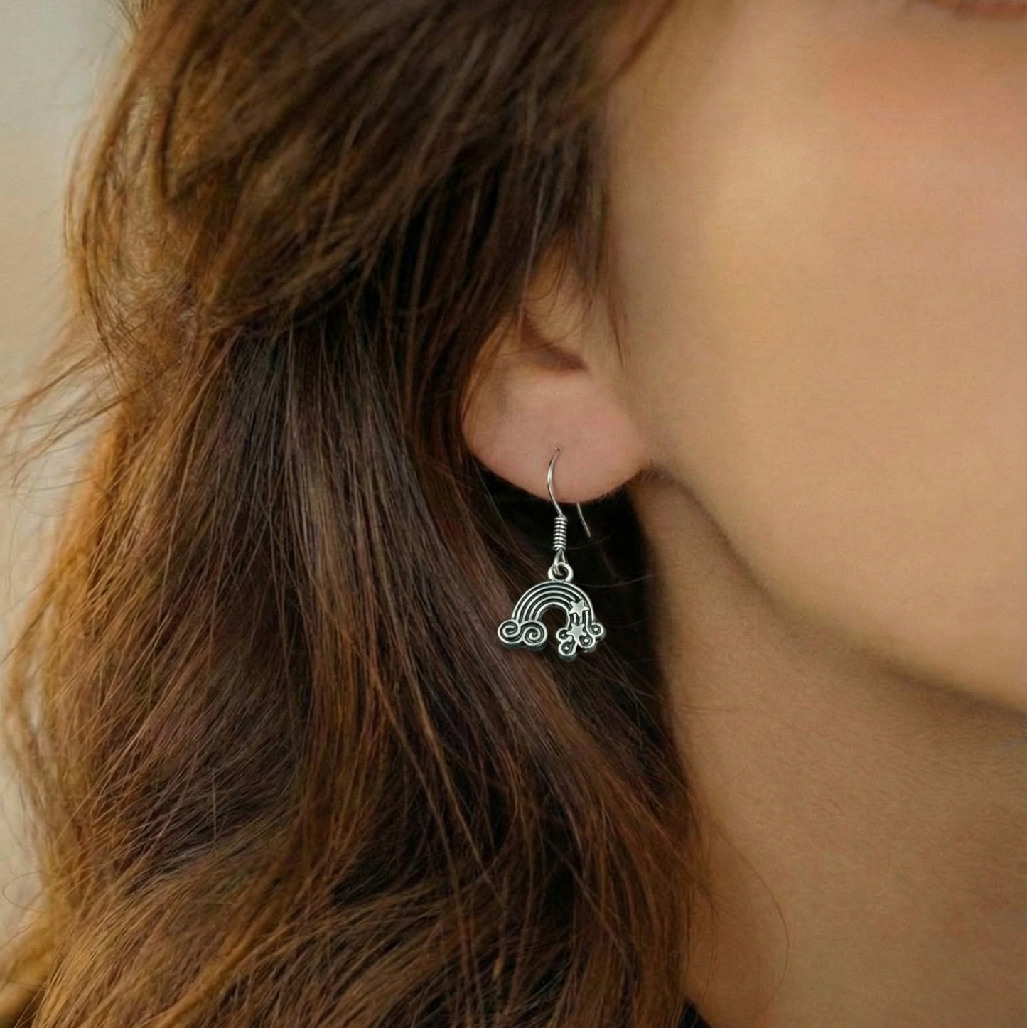 Oxidized Silver Rainbow & Cloud Hook Earrings | Cute Boho Drop Jewelry