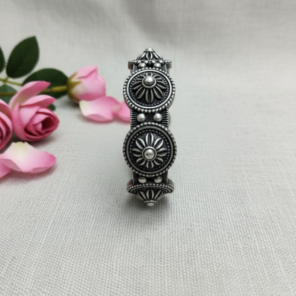 Luxurious Oxidised Silver Bangle | Adjustable Free Size Kada