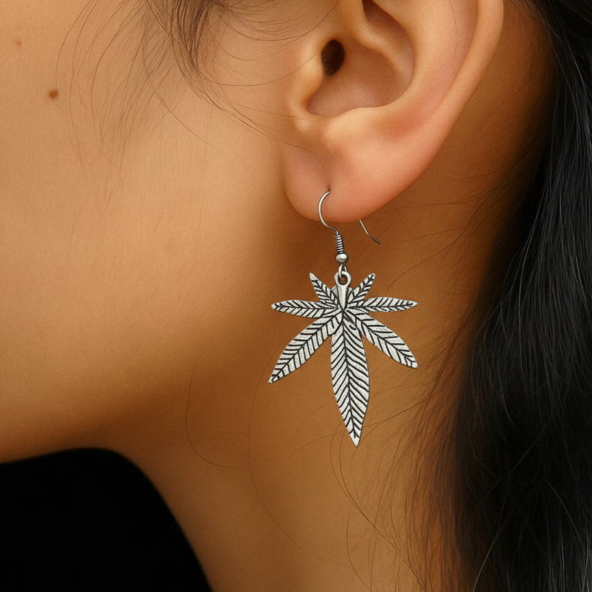 Statement Silver Maple/Pot Leaf Dangle Earrings