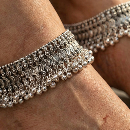 Tribal Oxidized Silver Ghungroo Anklets Pair | Statement Payal Set