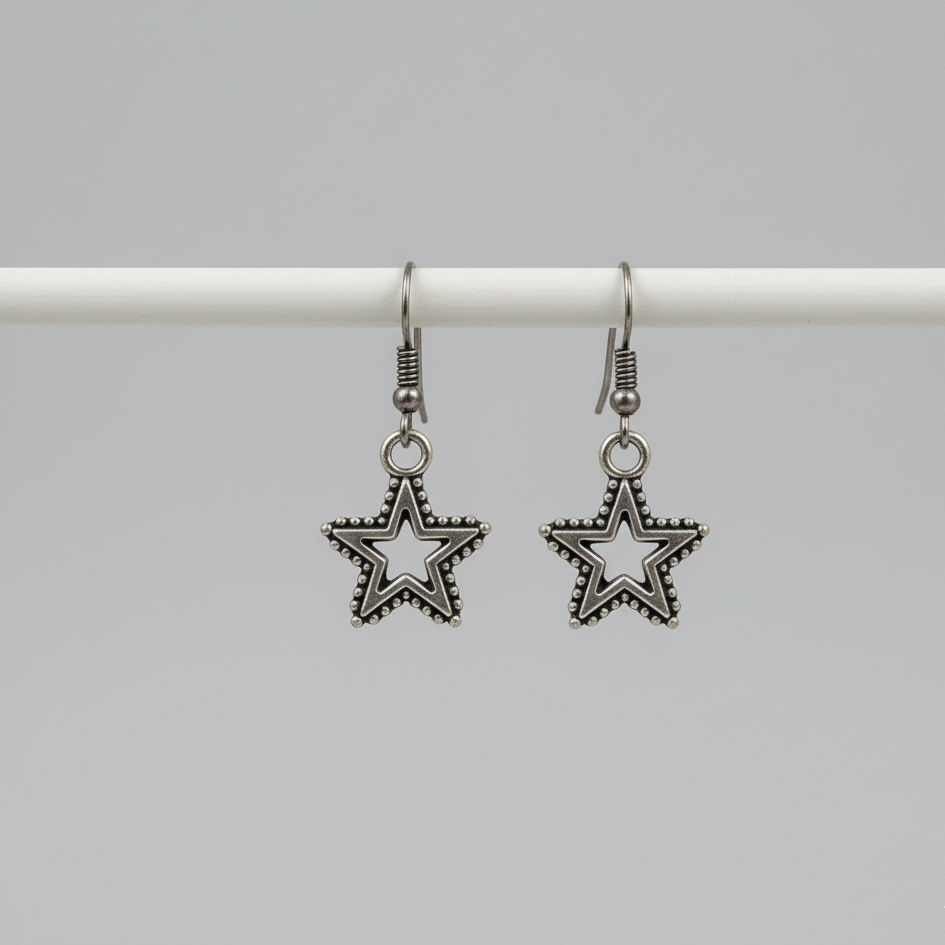 Oxidized Silver Star Dangle Earrings