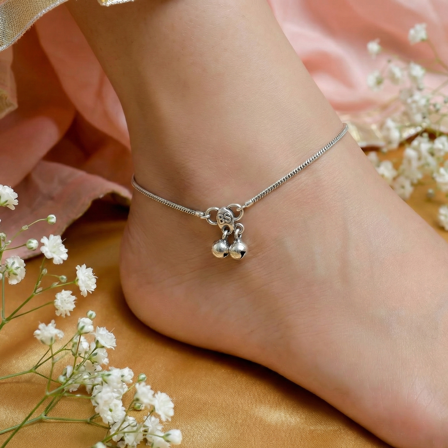 Classic Silver Bell Charm Anklet – Handcrafted Boho Jewelry (Pair)