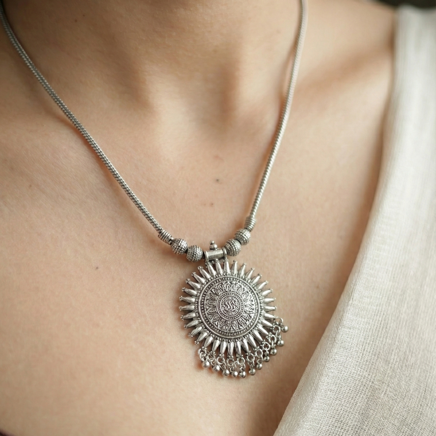 Tribal Sunburst Oxidized Necklace Set | Boho Ethnic Jewelry with Jhumkas