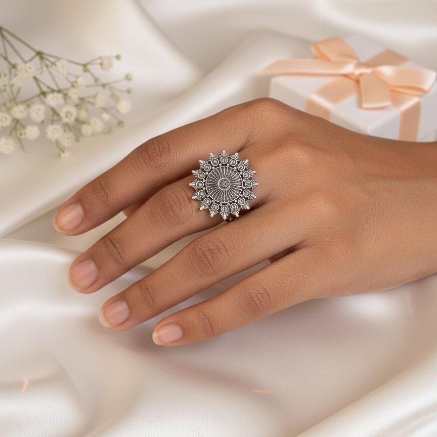 Statement Mandala Cocktail Adjustable Ring
