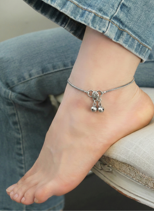 Classic Silver Bell Charm Anklet – Handcrafted Boho Jewelry (Pair)
