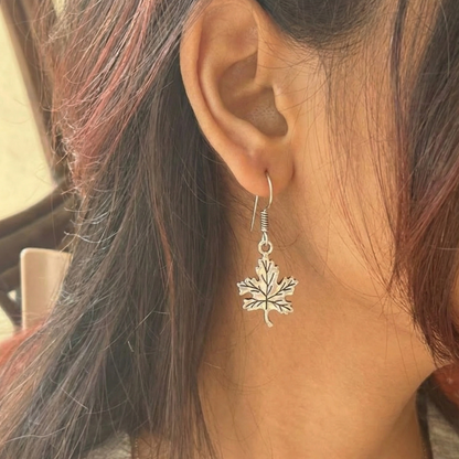 Oxidized Silver Leaf Dangle Earrings | Filigree Insect Drop Jewelry