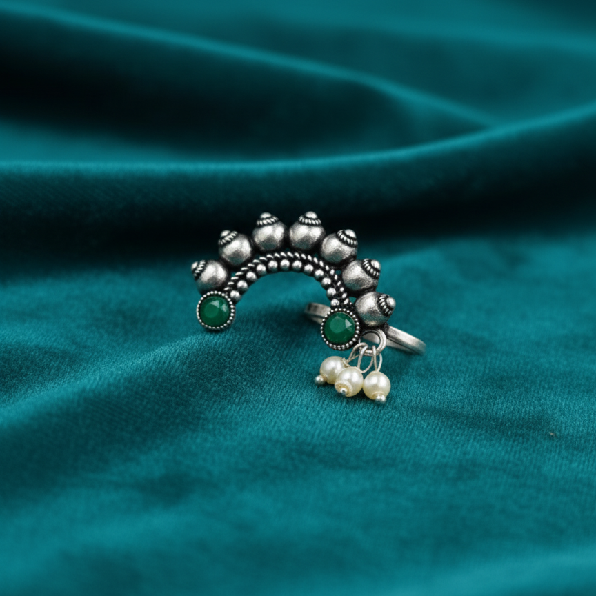 Oxidized Silver Crescent Nath Clip-On