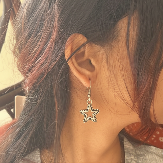Oxidized Silver Star Dangle Earrings