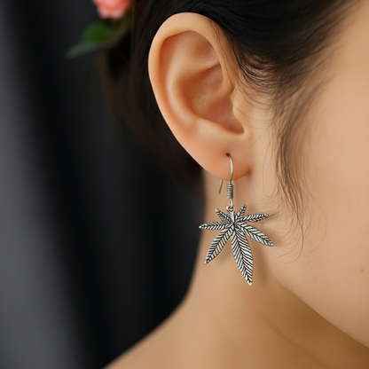 Statement Silver Maple/Pot Leaf Dangle Earrings