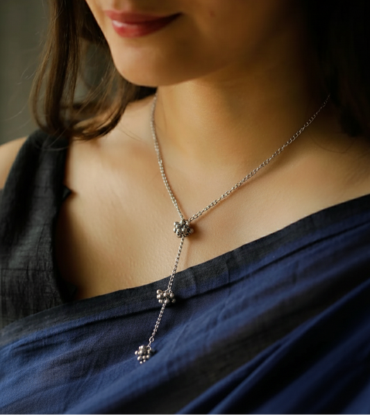 Unique Ghungroo German Silver Chain Lariat Necklace | Stylish Ethnic Jewellery for Women
