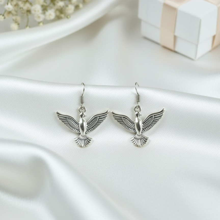 Bohemian Flying Bird Dangle Earrings | Oxidized Silver Nature Inspired Jewellry