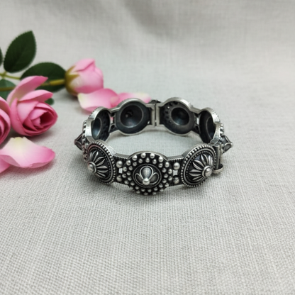 Luxurious Oxidised Silver Bangle | Adjustable Free Size Kada