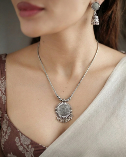 Tribal Sunburst Oxidized Necklace Set | Boho Ethnic Jewelry with Jhumkas