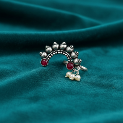 Oxidized Silver Crescent Nath Clip-On