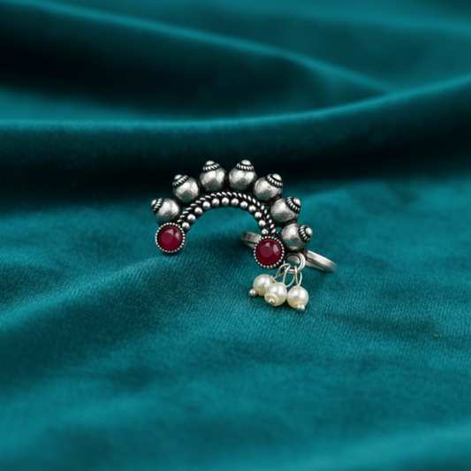 Oxidized Silver Crescent Nath Clip-On