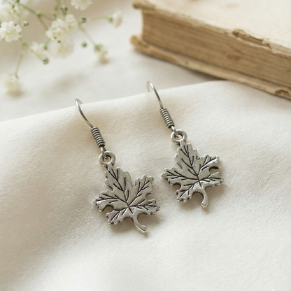 Oxidized Silver Leaf Dangle Earrings | Filigree Insect Drop Jewelry