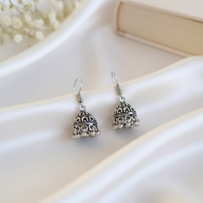 Mini Oxidized Silver Dome Jhumka Earrings