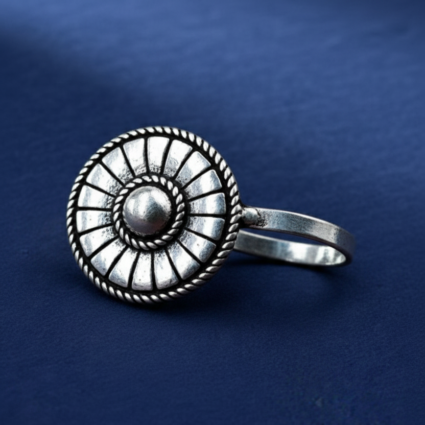 Tribal Oxidized Silver Clip-On Nose Pin | Sunburst No-Piercing