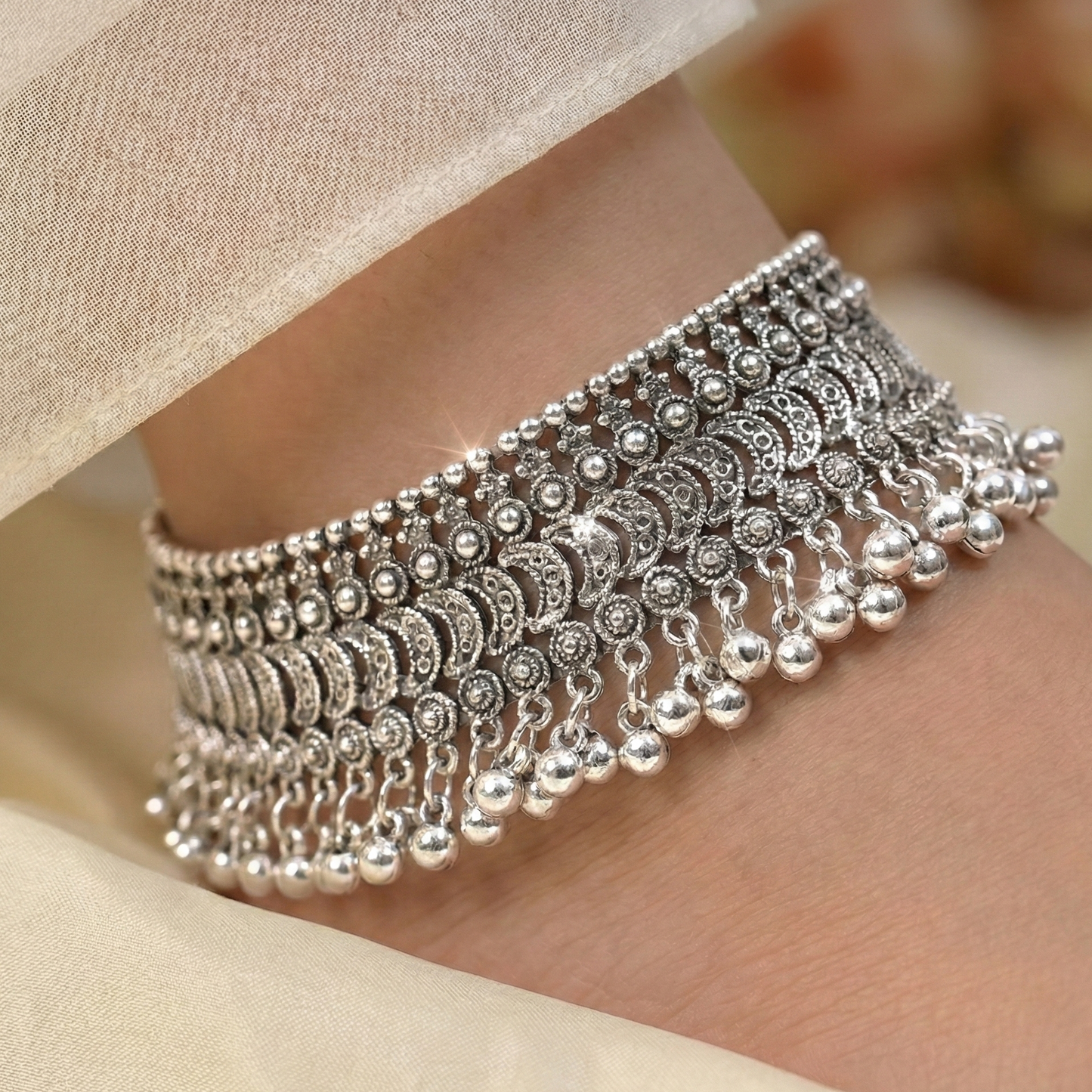 Tribal Oxidized Silver Ghungroo Anklets Pair | Statement Payal Set