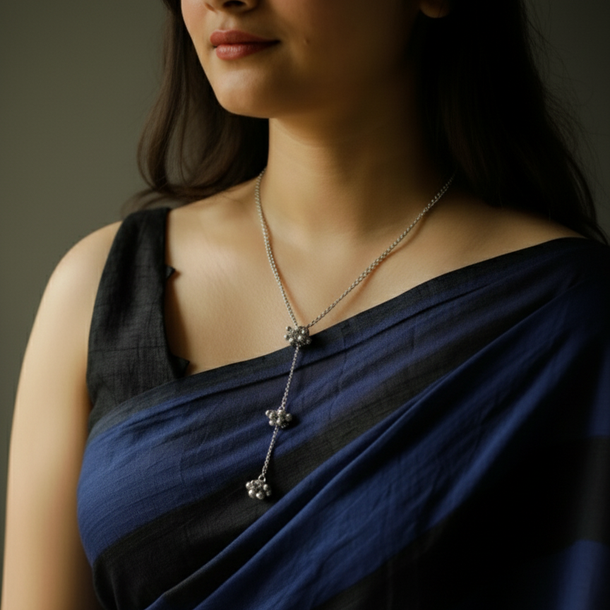 Unique Ghungroo German Silver Chain Lariat Necklace | Stylish Ethnic Jewellery for Women