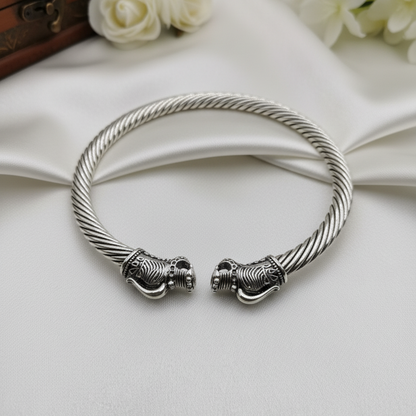 Adjustable Double Dragon Hend Bangle - German Silver Kada